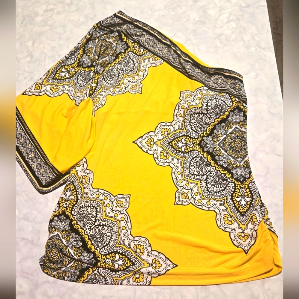 Vibrant Yellow One Shoulder Blouse Cache Womens Size Small